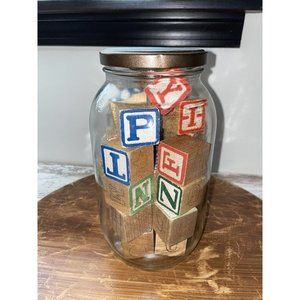 Lot Vintage Wooden Blocks ABC 123 Characters Crafting Kids Play in‎ Jar
